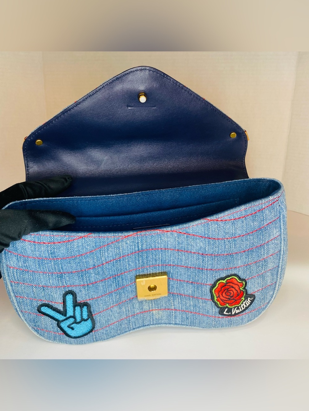 Louis Vuitton Denim Patchwork New Wave Shoulder Bag with Colorful Embroidered - Picture 9 of 12
